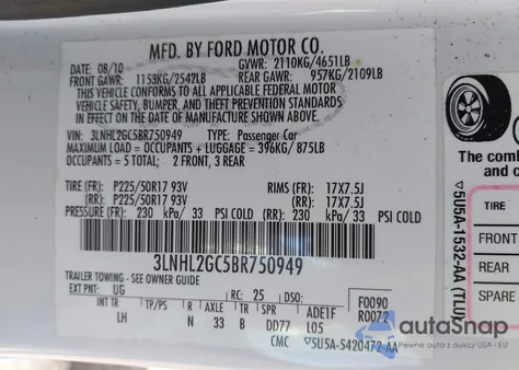 2011 Lincoln Mkz из США, поврежденный, VIN 3LNHL2GC5BR750949